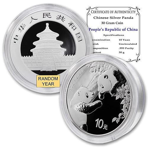 2016 - Present (Random Year) 30 g Gram Chinese Silver Panda Coin Brilliant Uncirculated (in Capsule) with Certificate of Authenticity ¥10 Yuan