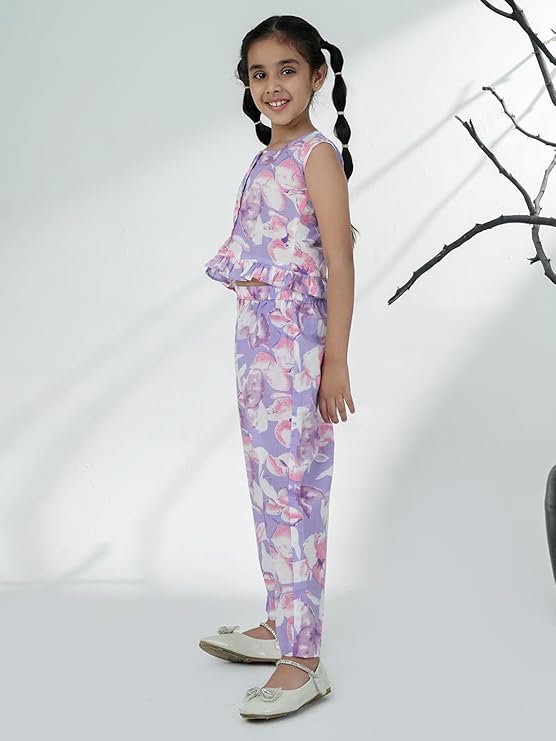 Bollywood Style Co-Ords For Girls Cotton Sleeveless Floral Printed Top Bottom - Picture 16 of 17