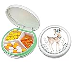 Serfeymi Small Pill Box - 3 Compartments Portable Pill Box for Purse Pocket, Compact Mini Travel Pill Case - Suitable for Medicine, Vitamin, Fish Oil, Supplements - White(Deer)