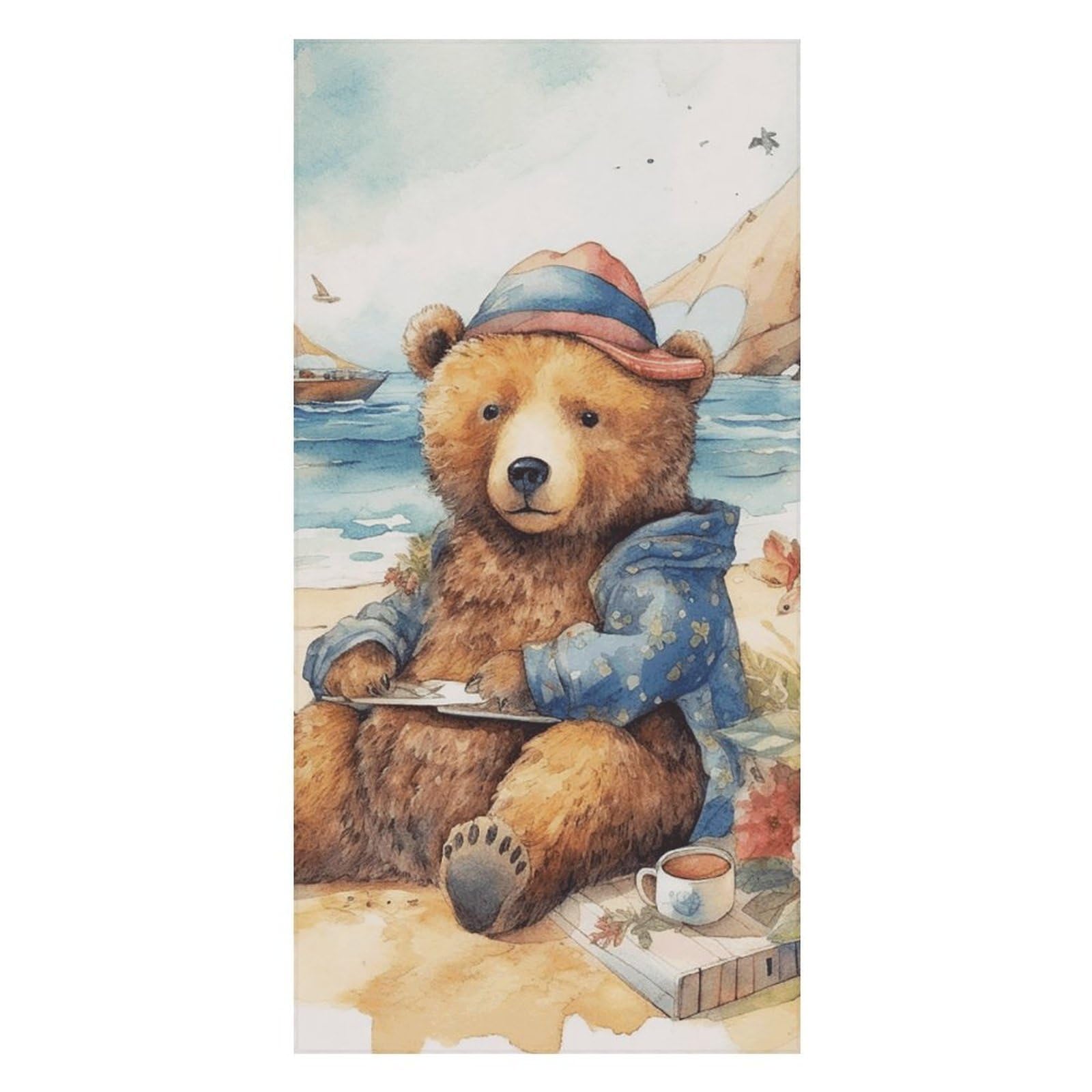 A Bear on The Beach Beach Towels Extra Large, Quick Dry Absorbent Multipurpose, Oversized Beach Towel, Sand Free Foldable Lightweight, Travel Towel, For Beach Pool Camping Travel Vacation, 63x31.5 in