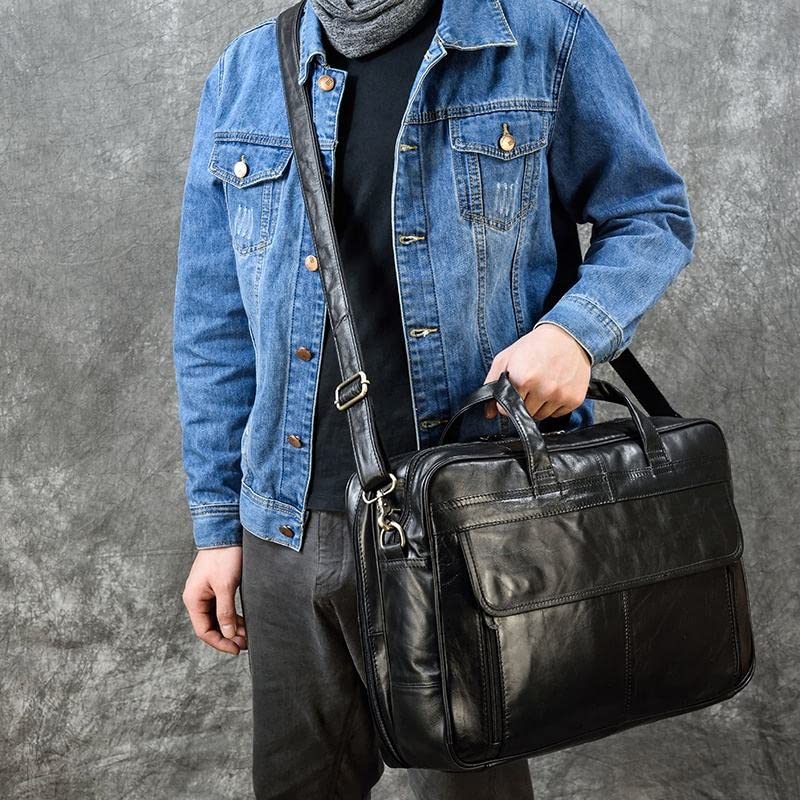 Mens Leather Briefcase, 17 Laptop Bag, Cowhide Business Bag Tote Bag Work Tote Shoulder Tote Bag3