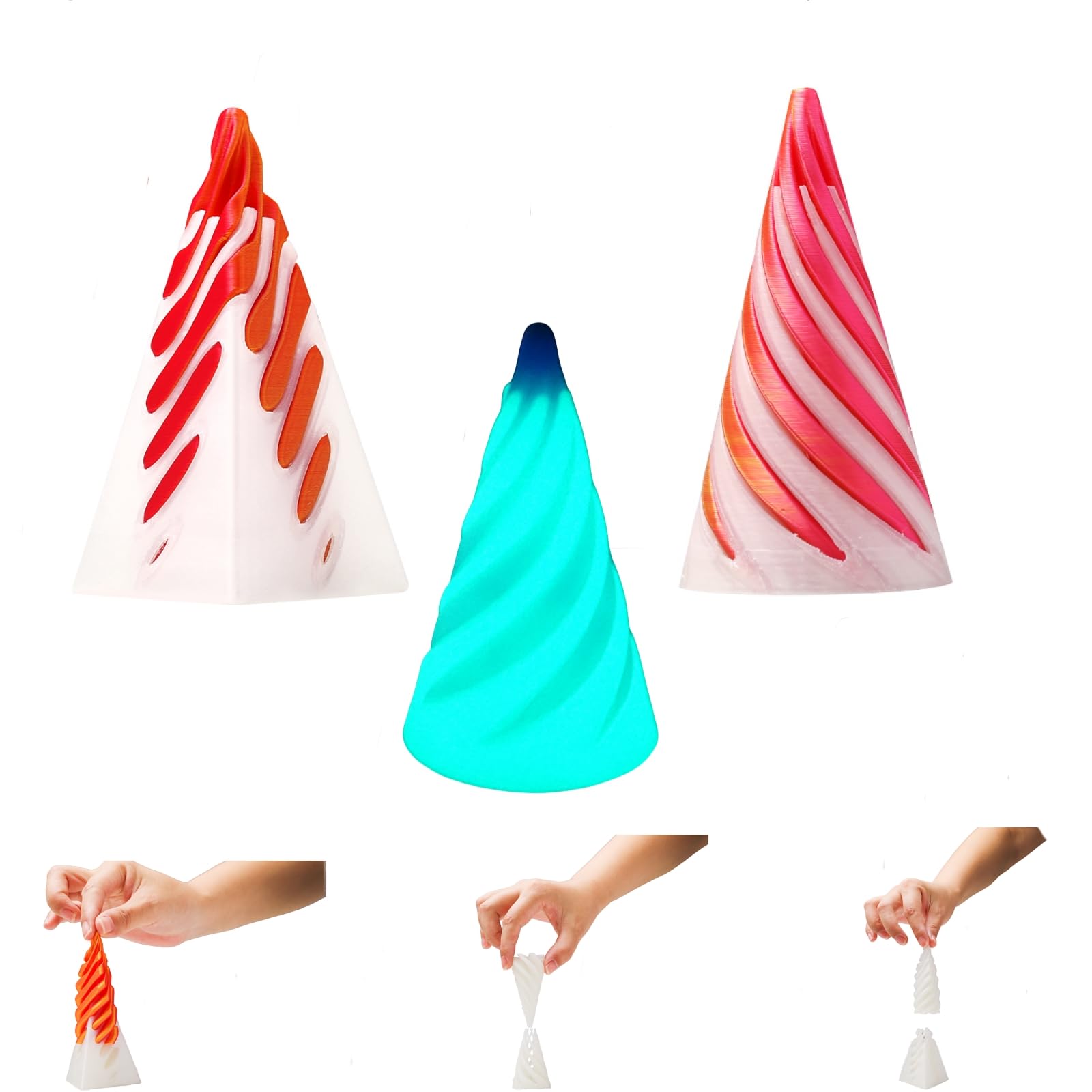 4 PCS Impossible Cone,Impossible Cone,Pyramid Passthrough Sculpture,Luminous Spiral Cone Fidget Toy,3D Printed Spiral Cone,Desk Toy Fidget Toys,Desktop Deco Souvenir Gift(4pcs-(Pyramid+Cone))