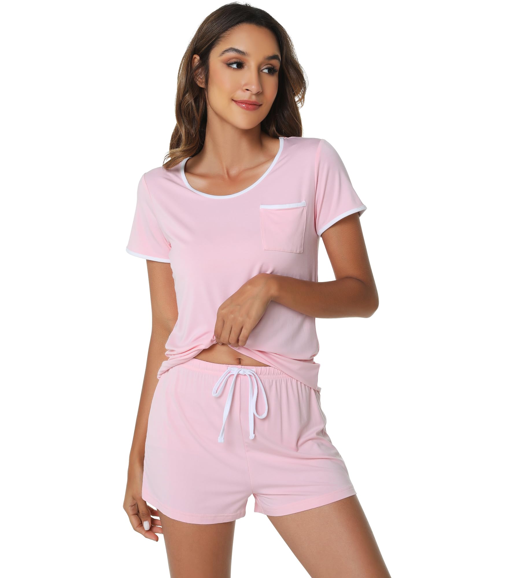 WiWi Womens Pajamas Set Soft Bamboo Pjs Nightwear Short Sleeve Top with Shorts Pajama Sets Plus Size Sleepwear S-4X