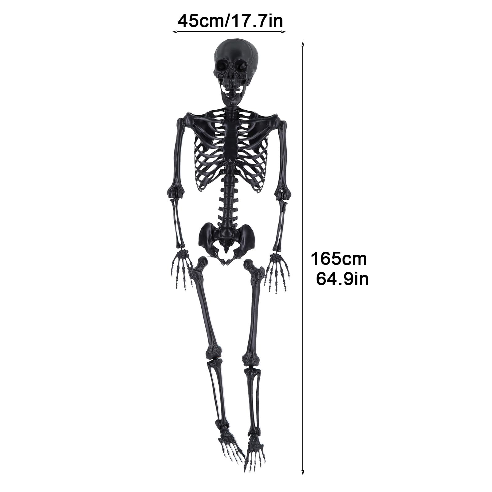 Szkielet na Halloween 1,6 m – realistyczne ludzkie kości z otworem do zawieszania i ruchomymi stawami, plastikowy szkielet na całe ciało, na Halloween, nawiedzony dom, dekoracje do wnętrz, na