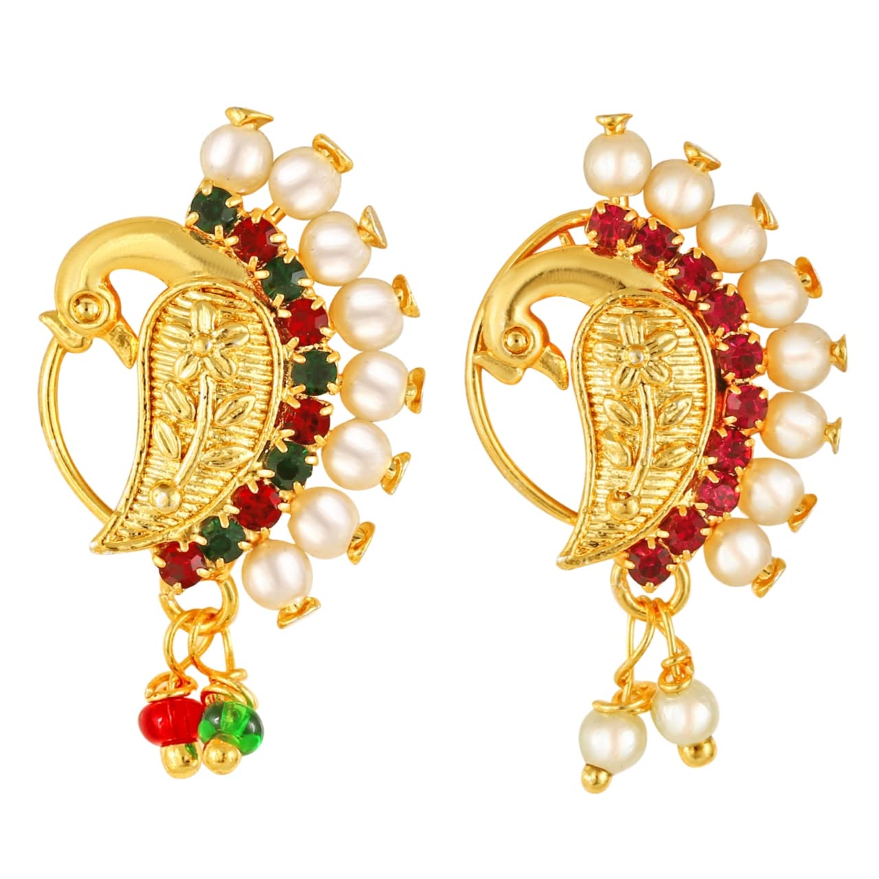 Vivastri Premium Gold Plated White Pearl,Moti Beaded Alloy Nath,Nathiya,Nosepin,Nosering,Guttapusalu For Women & Girls -VIVA1009-1006NTH-Press