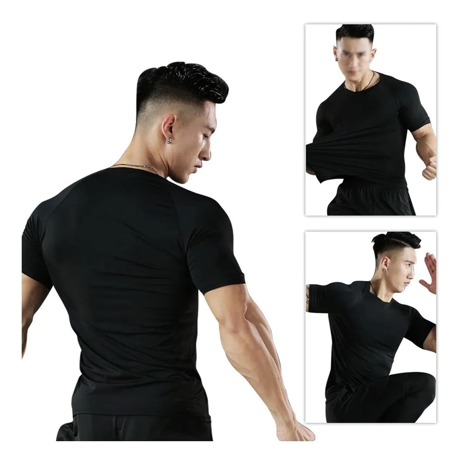 Męskie Koszulki Kompresyjne, Męskie Koszulki Kompresyjne Cool Dry z Krótkim Rękawem T-shirty Sportowe Topy Koszulka Sportowa do ćwiczeń (L)