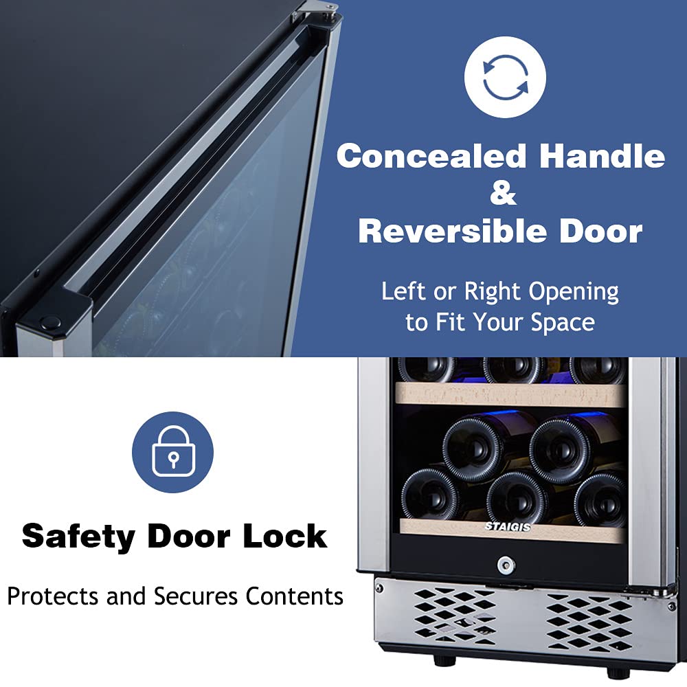 STAIGIS 15 Inch Wine Refrigerator, Under Counter Wine Cooler w