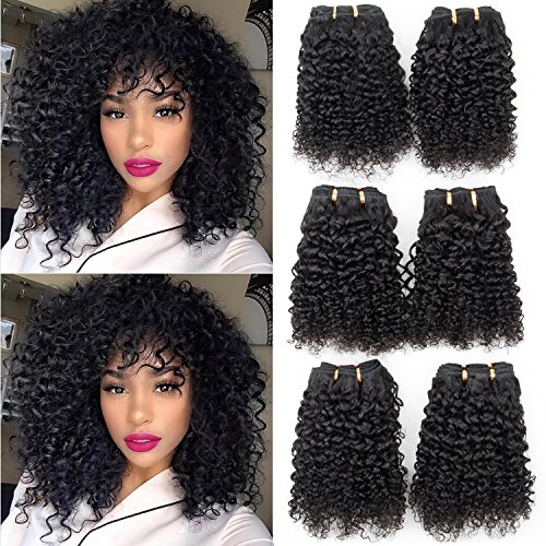 Brazilian Curly Human Hair 6 piece 100% Real Human Hair Weft Extensions Jerry Curl Jet Black By Originea Totally 300g Short Hair Weave (10''10''10'')