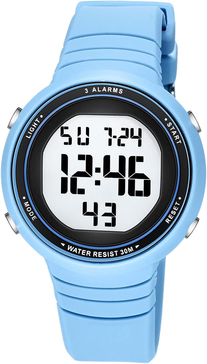 VAVC Digital Watch Large Face Military Sports Unisex Watches for Men or Women LED Screen Waterproof Casual Luminous Stopwatch Alarm Simple Army Watch, Blue