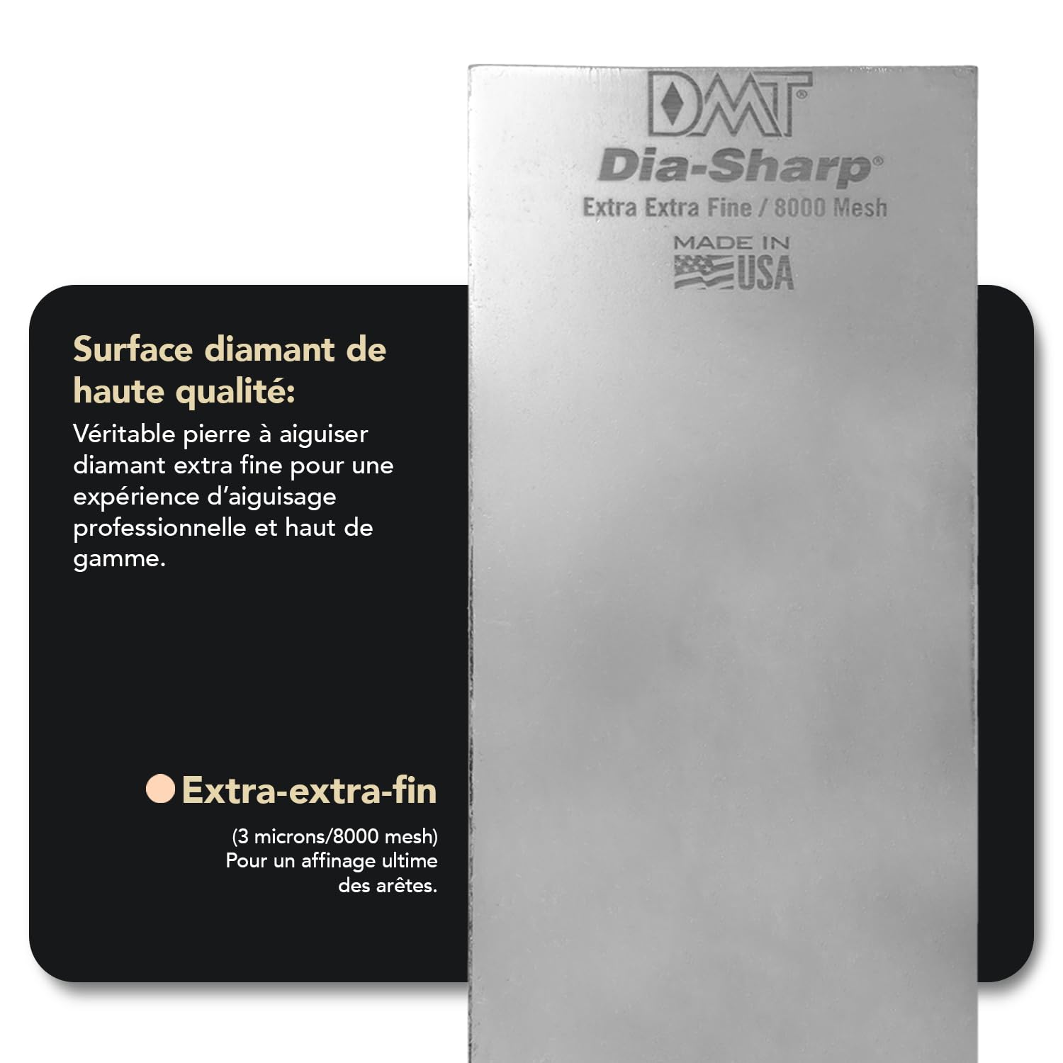 DMT Dia-Sharp® Pierre à Aiguiser Diamant 8" Extra-Extra-Fin | Aiguiseur de Couteaux Qualité Pro | Pierre 20 cm pour Couteaux et Outils | Made in USA | D8EE