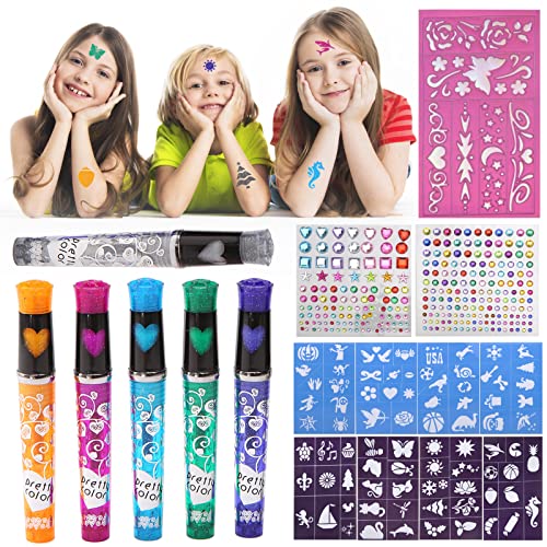 Tatuajes temporales niñas, 6pcs Rotuladores Tatuajes Niños, Rotuladores Tatuajes Niños, Tatuajes Temporales niños, Kit de Tatuajes Temporales Navidad Tatuajes Purpurina Regalos Niñas para Fiesta Cover