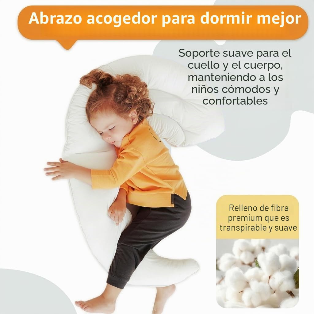Choc Chick Curve - Almohada corporal larga para niños pequeños, 86 x 68 cm, suave y con forma de luna, de algodón 100 % orgánico, lavable y transpirable para cuna
