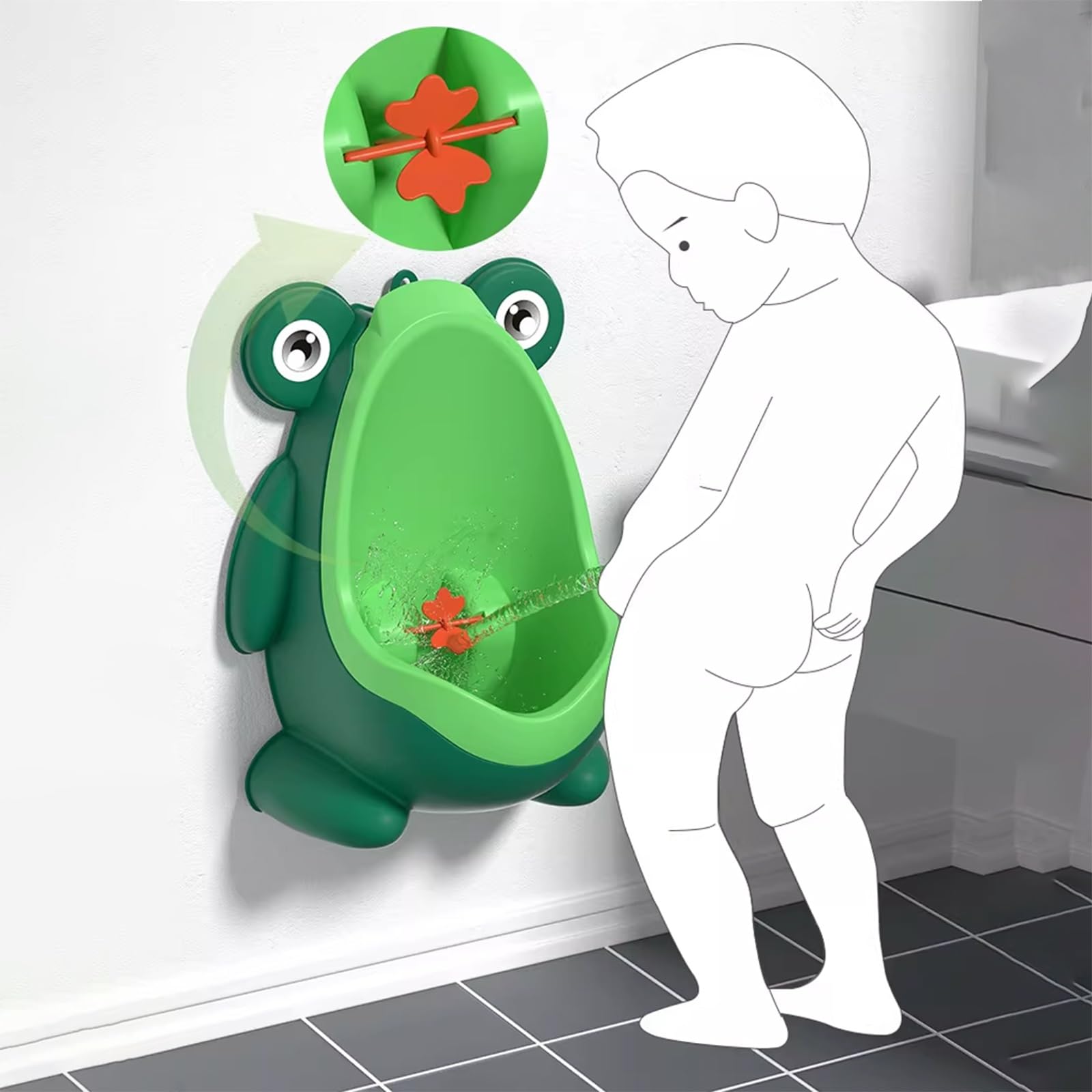 Urinal-Töpfchen Jungen-Urinal Für Badezimmer, An Der Wand Hängende Urinale Für Kleinkinder Mit Rotierender Windmühle, Lustiges Zielziel, Tragbare Trainingshilfe(Green)