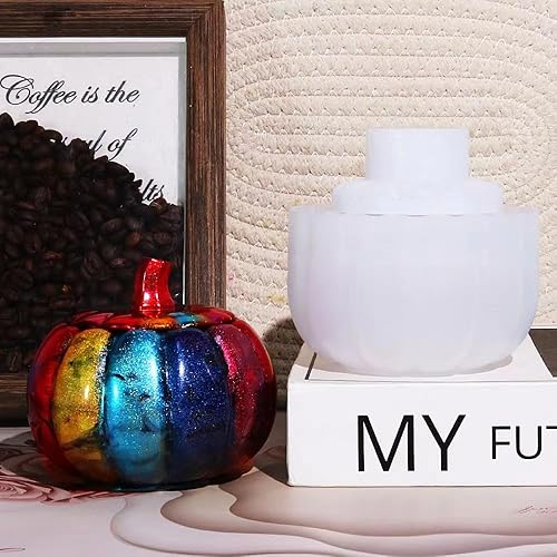 Miniatura 7 de XXKJSJJQ - Moldes de resina para tarros de calabaza, molde de resina con tapa, molde de resina de tarro de silicona para caja de joyería, tarro de