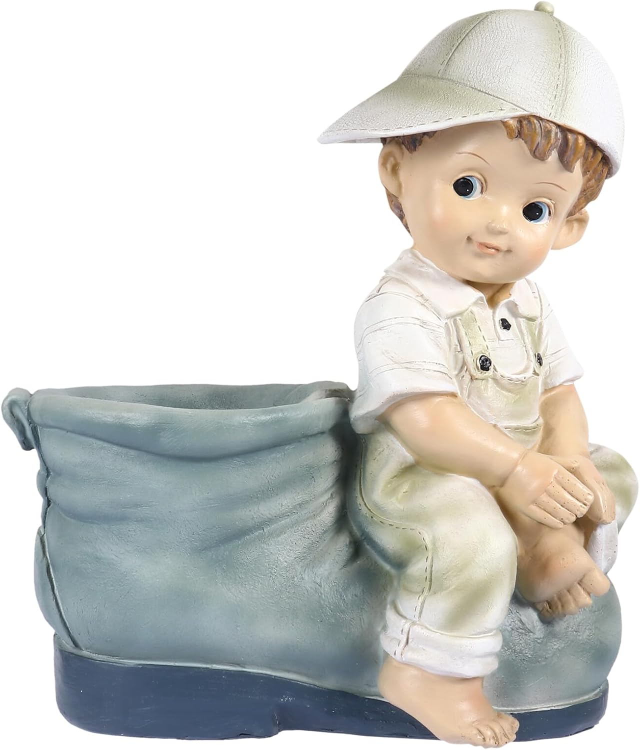 TIDTALEO Resin Cartoon Boy Garden Sculpture with Small Flower Pot Miniature Landscape Ornament for Outdoor Patio Lawn Bonsai Decorations