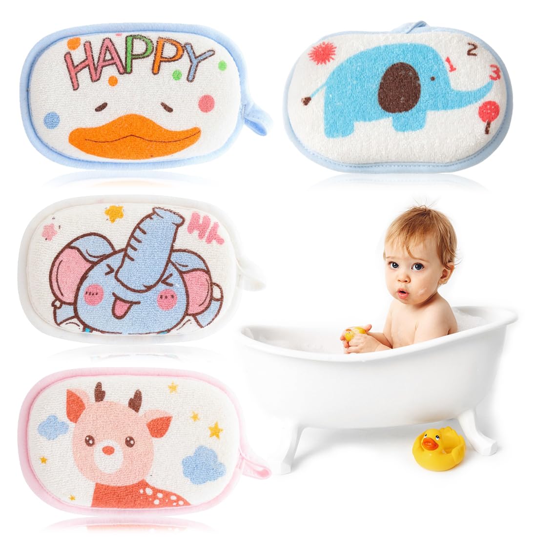 4Piezas Esponja Natural Bebe Recien Nacido, Esponja Baño Niños, Soft Esponja Niños, Esponja Corporal para la Ducha, esponjas naturales para baño de animales, adecuadas para recién nacidos