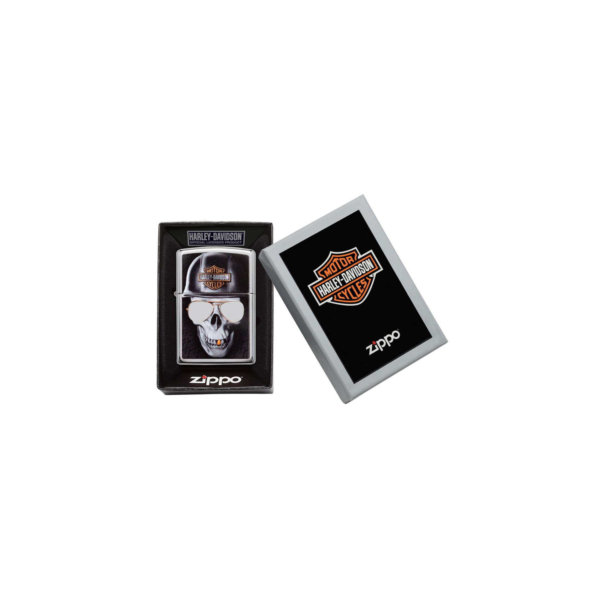 Zippo Harley-Davidson High Polish Chrome Skull Pocket Lighter