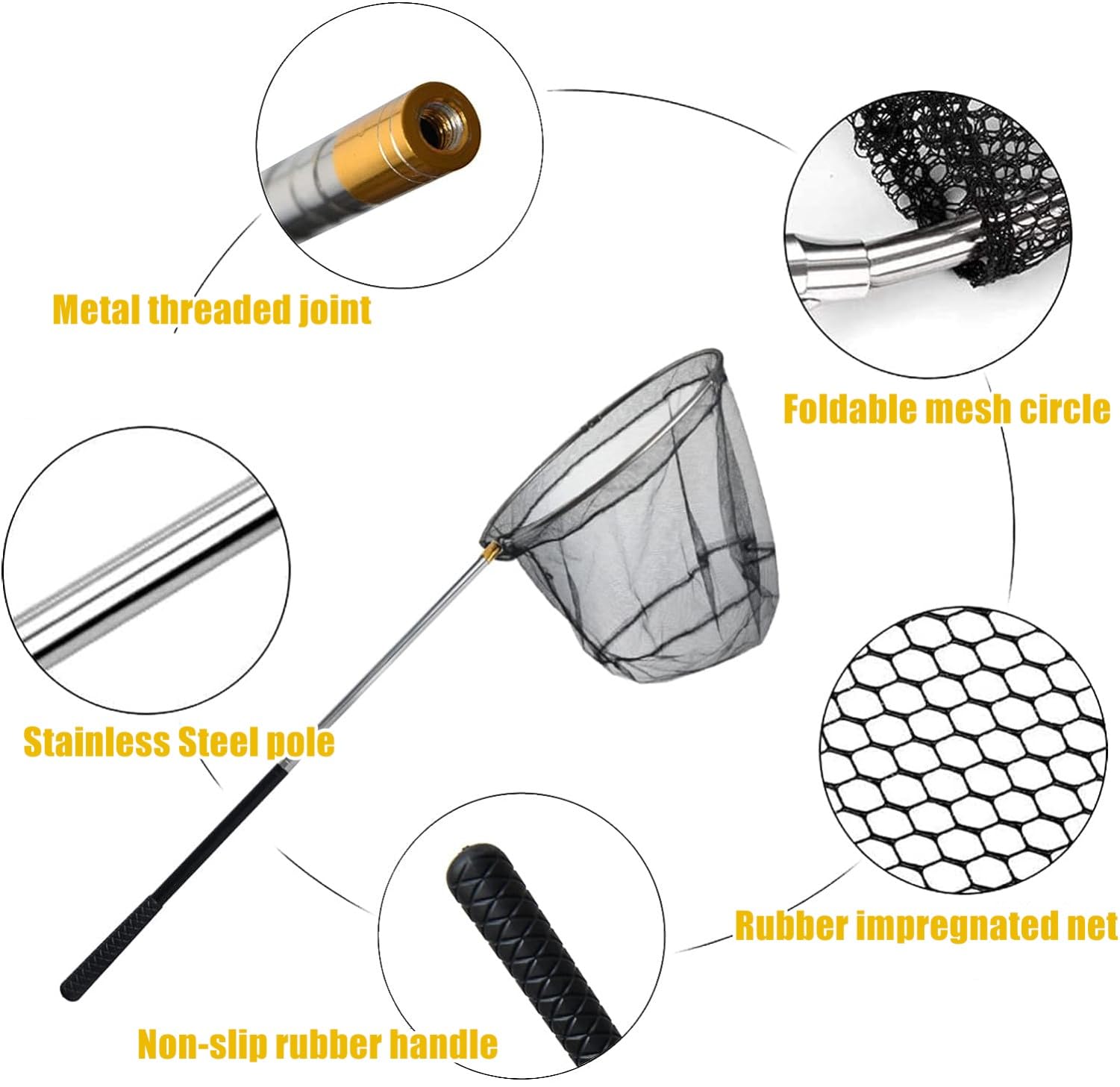 Pliable Portable étang Épuisette De Pêche Télescopique 205cm - Filet Triangulaire Nylon, Acier Inoxydable, Pour Carpe/Truite épuisette 205cm