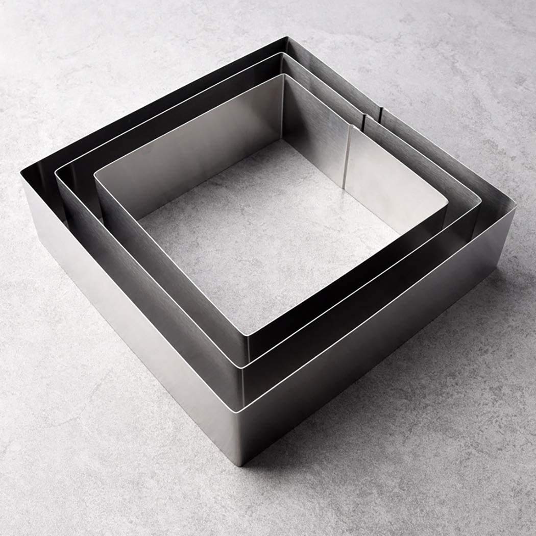 Set 3 Stampi Quadrati Per Dolci - Acciaio Inox Professionale, 12/15/18 Cm - Foto 2