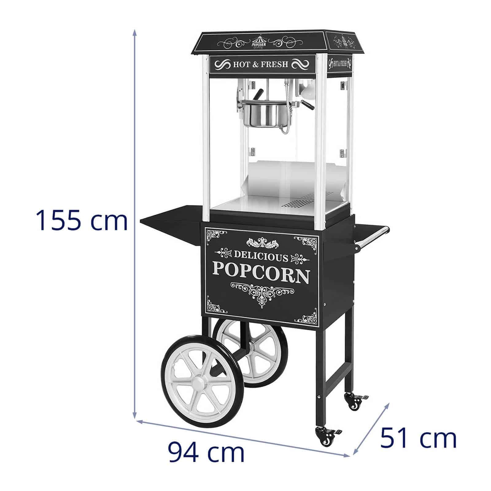 Royal Catering - Macchina per popcorn con carretto - nero - 1500 W