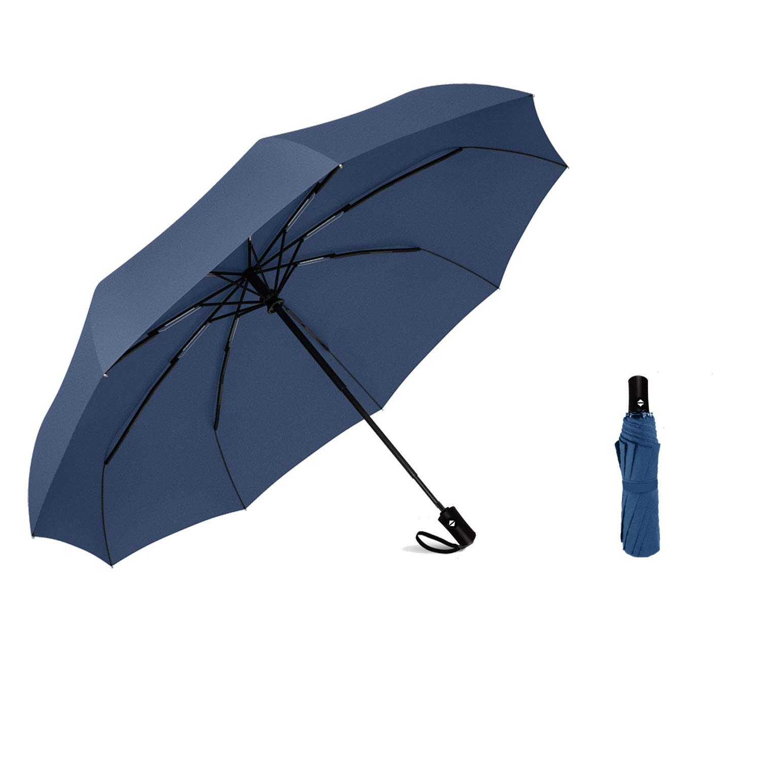 Siepasa Windproof Travel Compact Umbrella, 8-Ribs Anti-UV Waterproof Folding Umbrella with Telfon Coating-One Button for Auto Open and Close