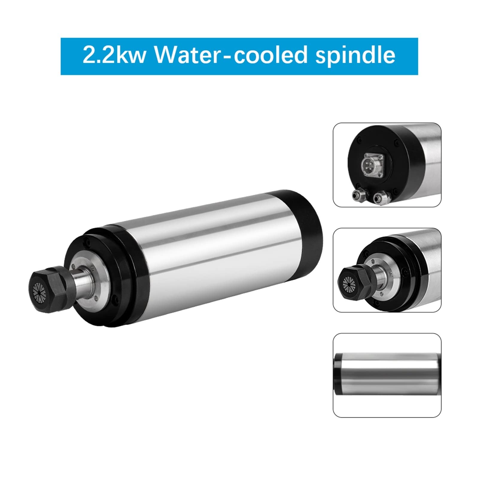 Silnik Wrzeciona, Zestaw chłodzony wrzeciona 2, kW, silnik Frezowania ER20 +. 2KW VFD + 80 Clamp + Pompa wodna + 13 sztuk + 1M kabel CNC(Silver,110)