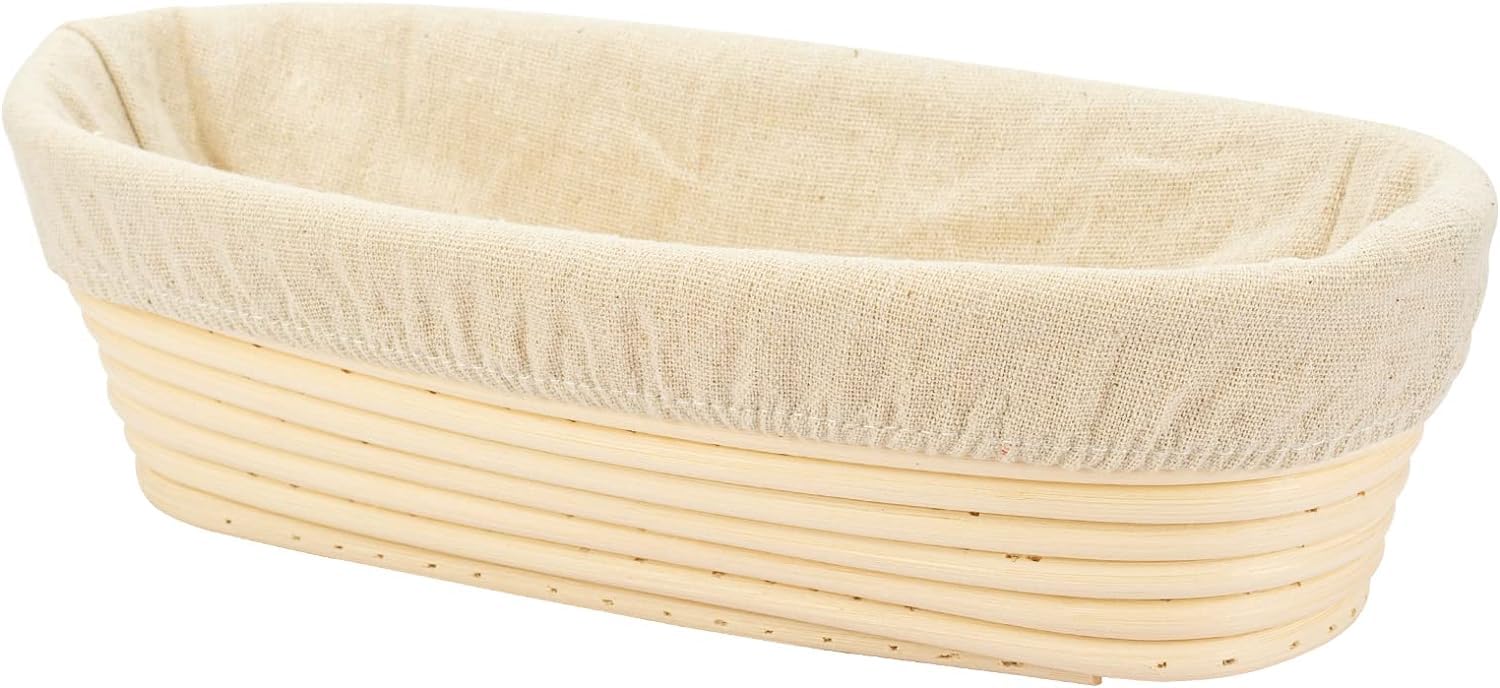 Stormshopping Brown 30Cm/12 Inch Oval Long Banneton Brotform Bread Dough Proofing Rising Rattan Basket & Liner For Professional & Home Bakers