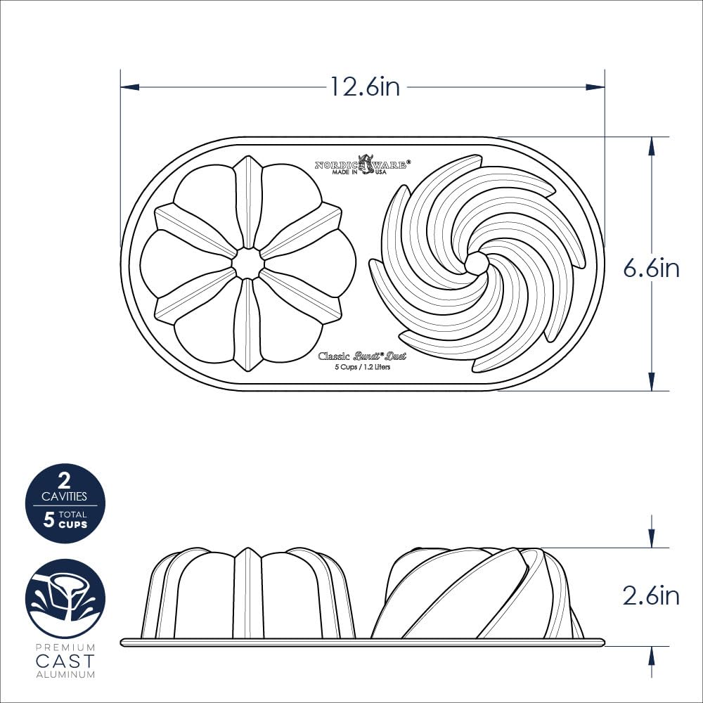 Nordic Ware Classic Bundt Duet, 5 tazas, dorado