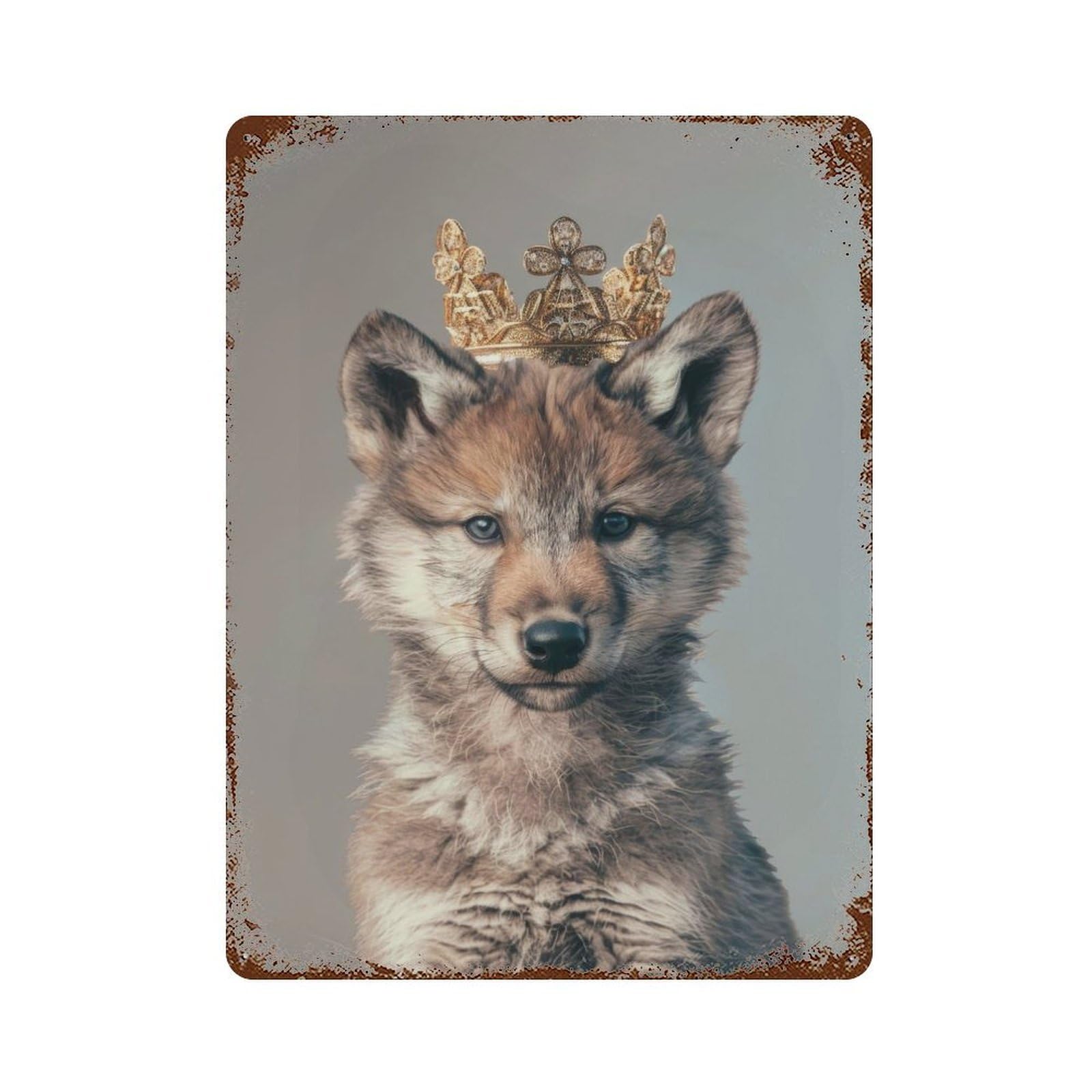 Wolf King Crown Decorative Tin Sign 15.7"x11.8", Ideal for Garage, Bar And Workshop Decor