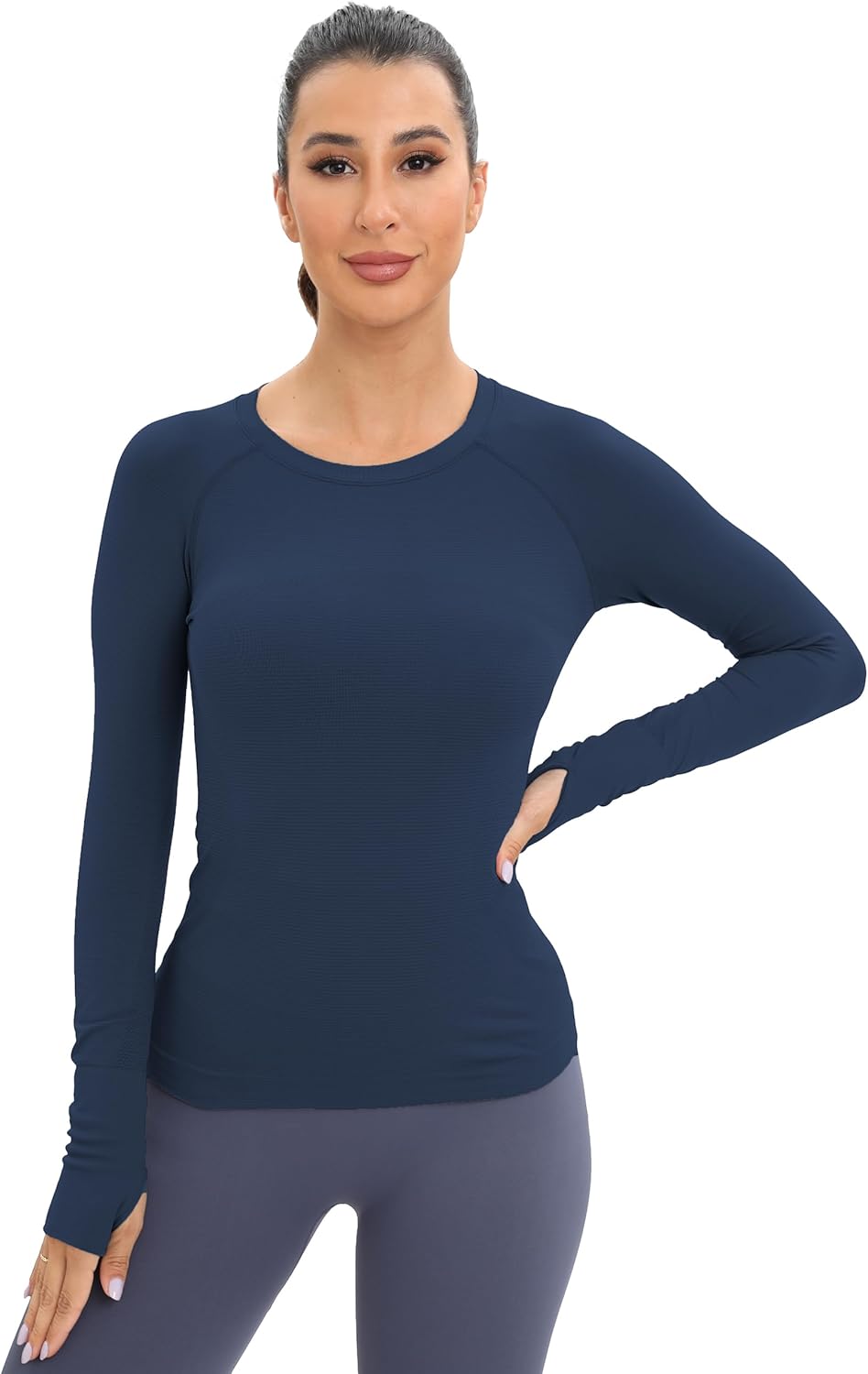 MathCat Workout Seamless Shirts for Women Long-Sleeved Yoga Running Breathable Thumb Holes Tops
