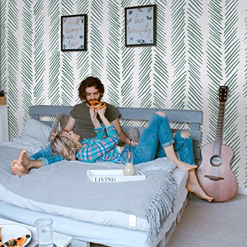 Abyssaly Green Peel And Stick Wallpaper Herringbone Boho Plant Wallpaper Modern Stripe Wallpaper #TOP1