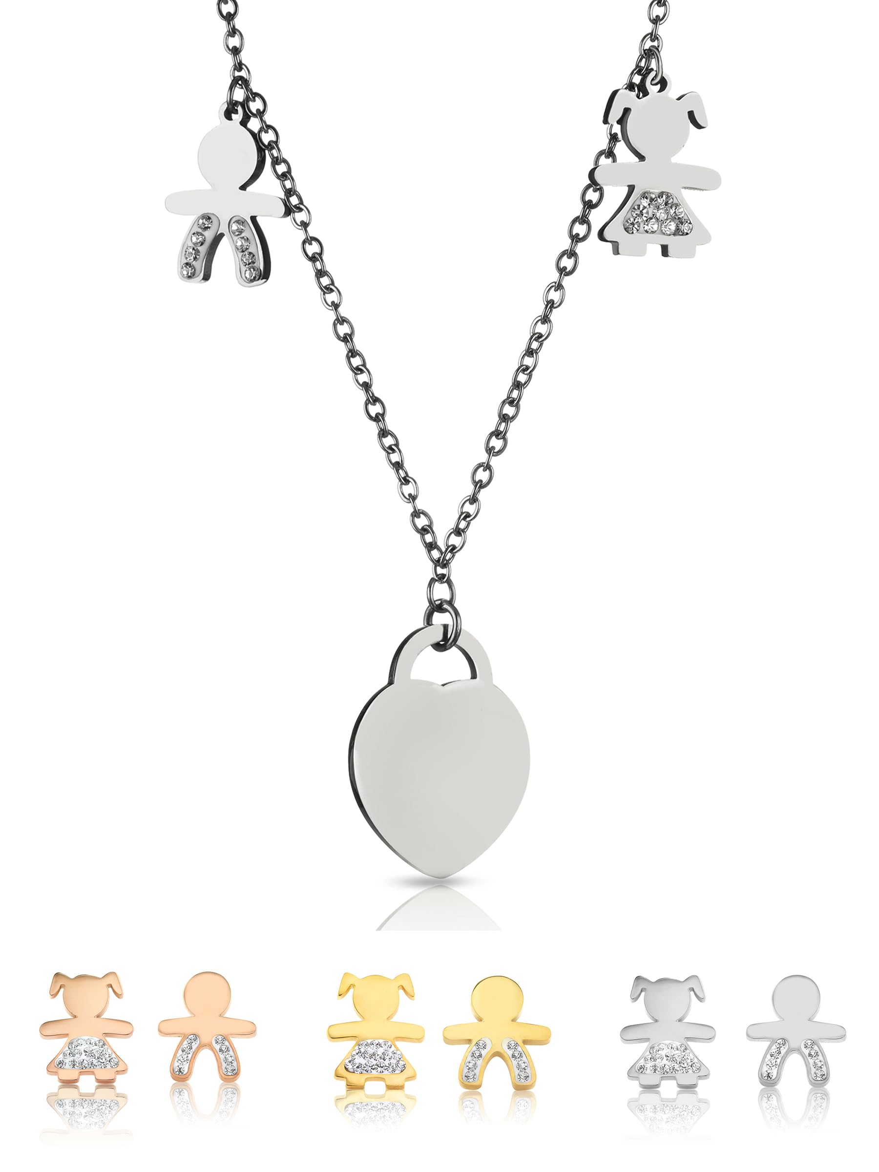 inSCINTILLE Collar Mujer en Acero Inoxidable con Colgante de Bebé y Cristales