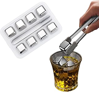 Whiskey Stones Stainless Steel Ice Cubes, 8 PCS Reusable Whiskey Metal Chilling Stones for Whiskey Wine Beer Vodka Liqueurs Drinks