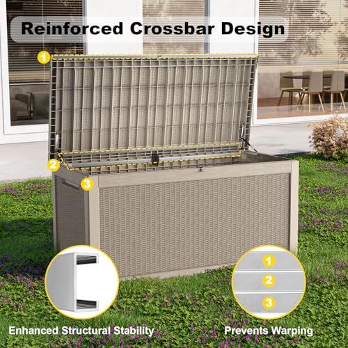 Image of 320 Gallon Waterproof Outdoor Storage Box, UV Resistant Resin Deck Box with Hydraulic Rod for Reinforced Stability, Perfect for Patio, Garden, and Pool(Grey,320 Gallon)