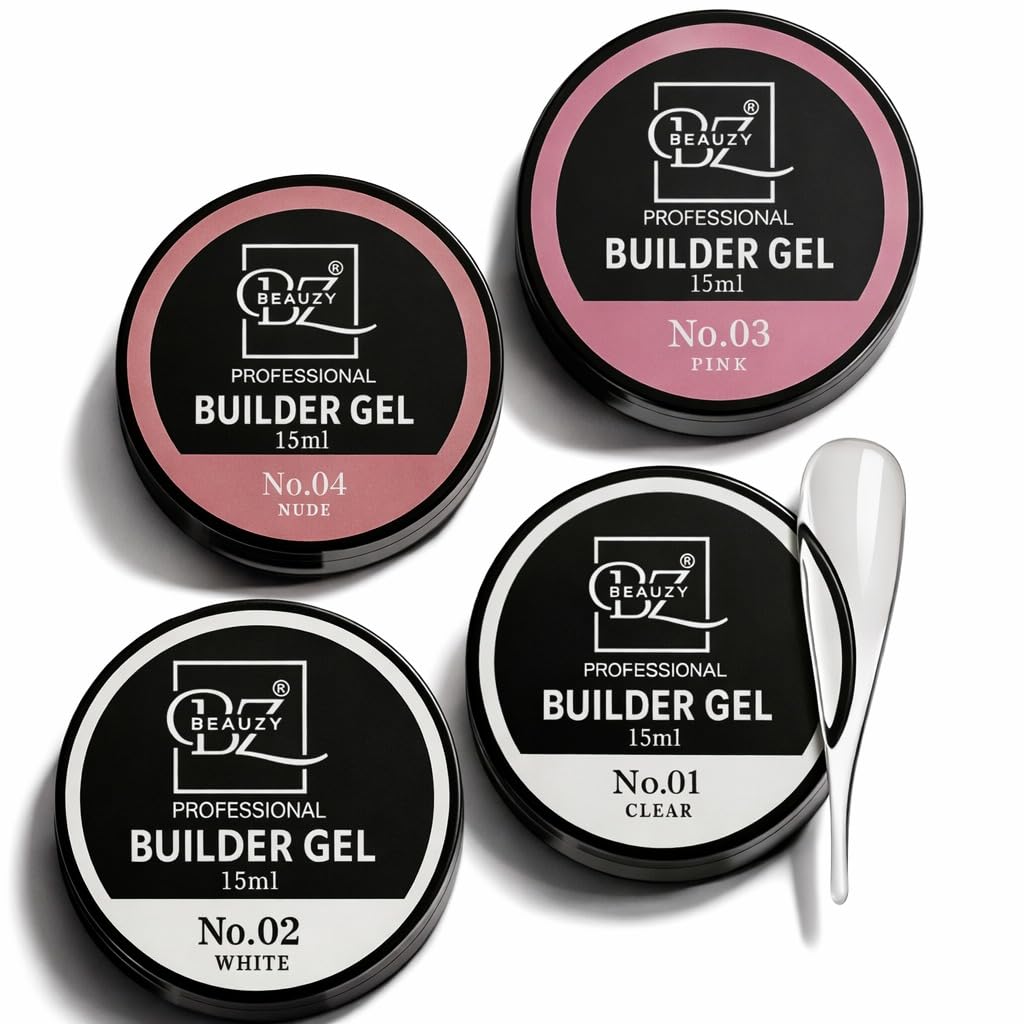 Builder Gel Combo 15ml × 4 | Clear, White, Pink & Nude | Nail Extension & Strengthening Gel | Long-Lasting UV/LED Cure Builder Gel for Salon & Home Use-image-17