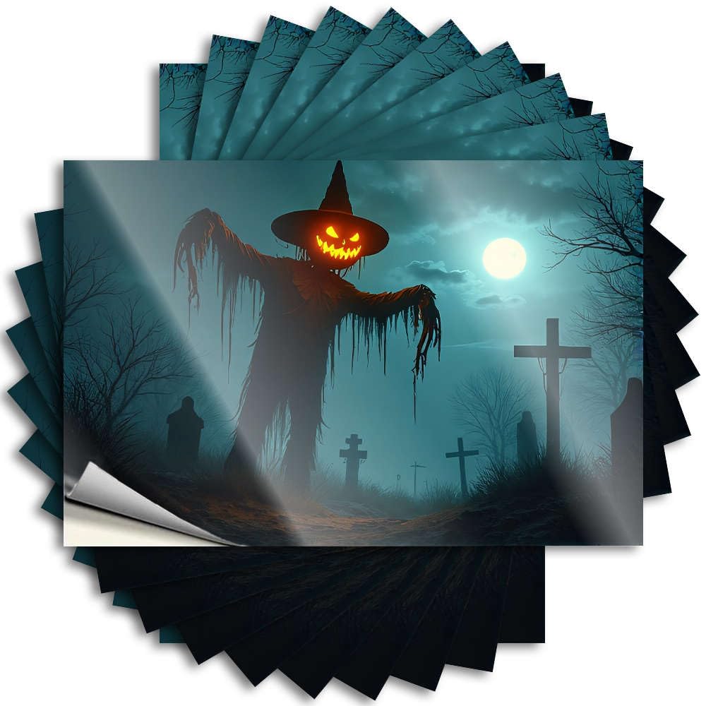 Decal Custom Vinyl Decals, Fall Decor Outdoor Waterproof Hat Stickers for Water Bottle | A Spooky Scarecrow with A Glowing Pumpkin Face Stands Perfect for Western Laptop Decor(8X12CM)