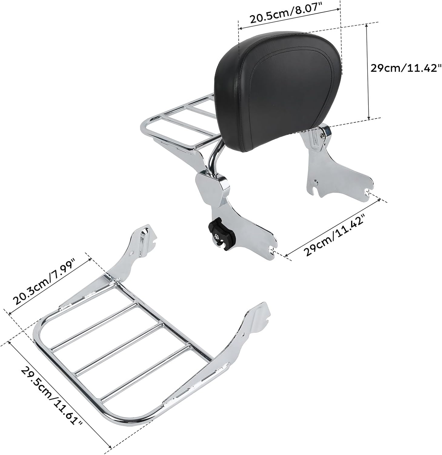 TCT-MOTORPARTS Chrome Detachable Backrest Sissy Bar + Luggage Rack Fit for Harley 1994-2008 Touring FLHT FLHX FLHR Street Road Glide Road King