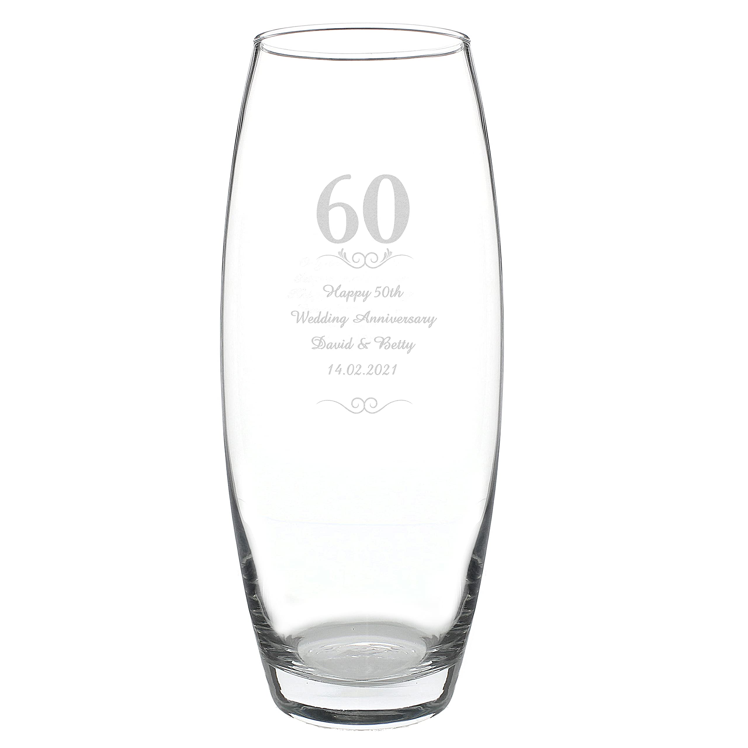 Caleli Gifts Transparent Personalised Diamond Anniversary Vase. 60Th Wedding Anniversary Glass Vase.