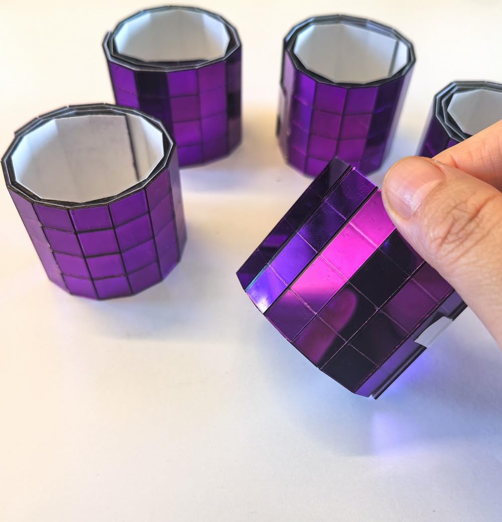 600pcs Mini 10x10mm Mirror Squares Self-Adhesive,Real Glass Mirror Roll,Decorative Mirror Sticker Sheet DIY Accessory Mirrors Mosaic Tiles (Purple Mirror, 600pcs)