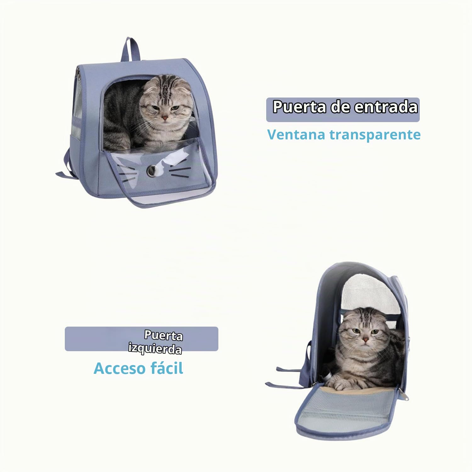 Mochila para Mascotas para Gatos, Bolsa para Mascotas Expandible, Mochila Gatos Transporte, Bolsa Transpirable para Gatos, con Ventana Transparente, para Mascotas De Menos De 6,5 Kg