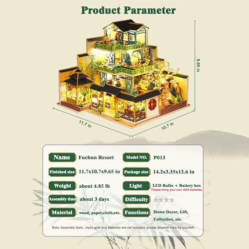 Miniatura 5 de Yuzhen Casa de muñecas en miniatura con muebles y luces LED mini casa de madera de estilo japonés incluye cubierta de polvo y movimiento musical
