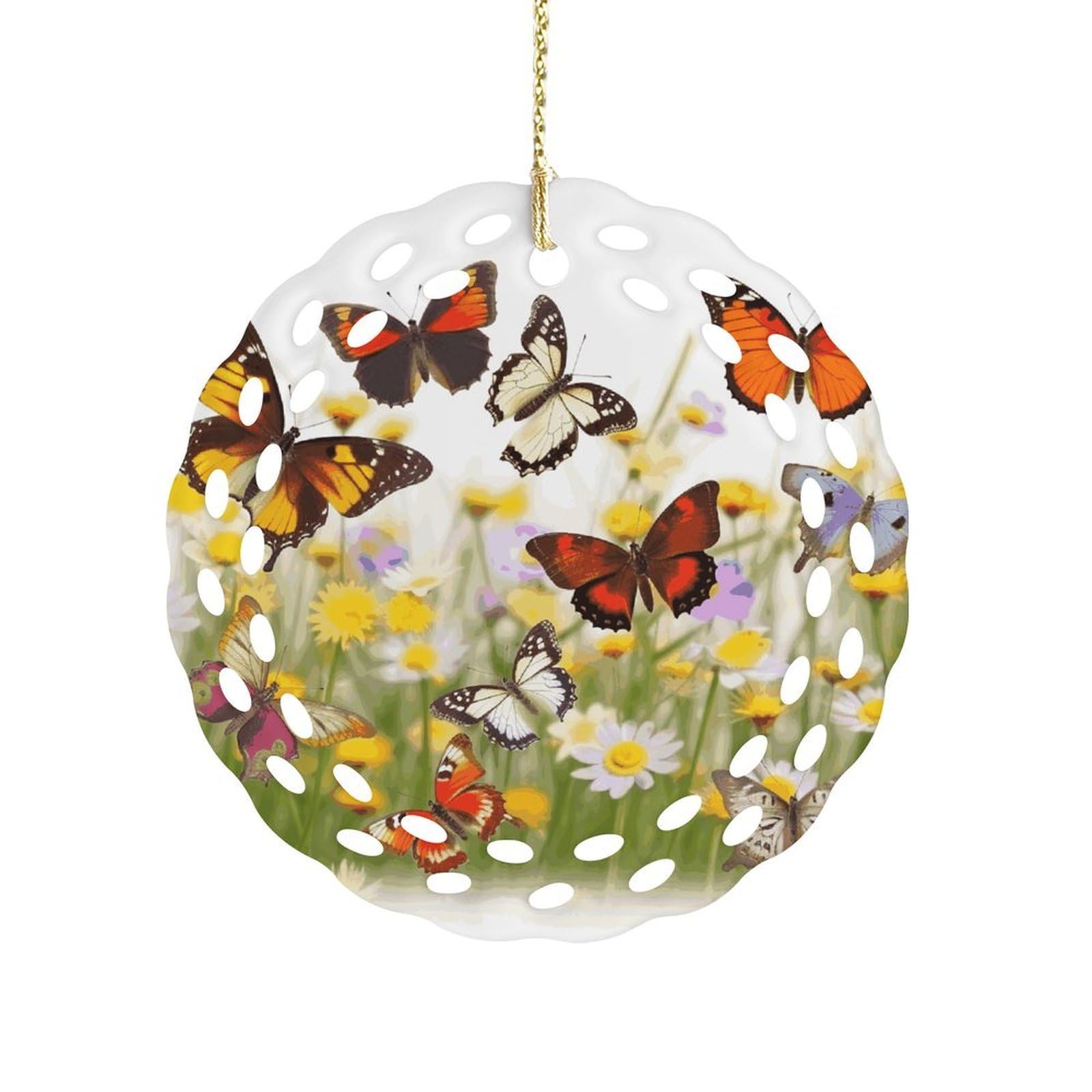Btcowzrv Style Group Of Butterflies Ceramic Ornament,Round Ornaments With Hole Easy To Hang,Hanging Ornament For Wedding Party Home Window Garden Christmas Day Decor
