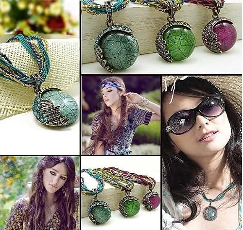 Nawjue Fashion Jewelry Retro Vintage Bohemian Style Turquoise Rhinestone Pendant Collar Chain Necklace For Women Lady Girls (Red) #TOP1