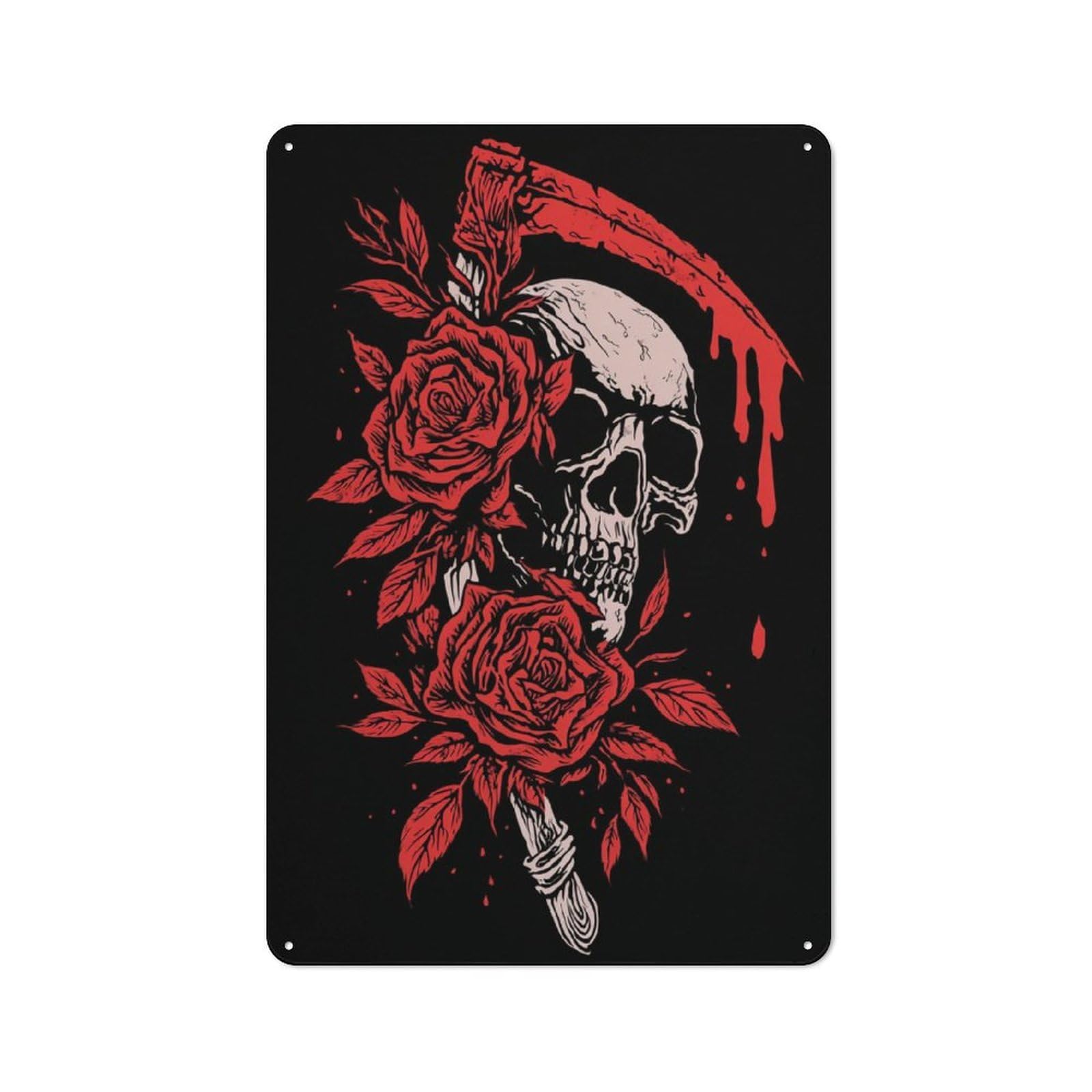 Junmoney Skull & Roses Retro Metal Sign 30X20cm Featuring For Bar Or Restaurant, For Bar Decor Enthusiasts