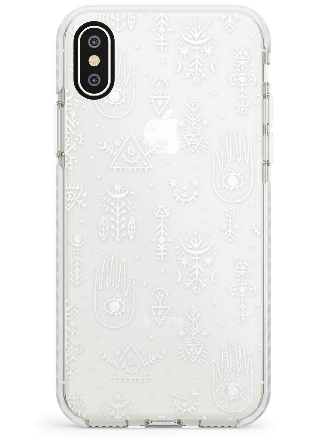Tribal Palms - Black/Clear Impact Phone Case for iPhone XS MAX | Protective Dual Layer Bumper TPU Silikon Cover Pattern Printed | Magical Sorcery Pattern Design Drawing