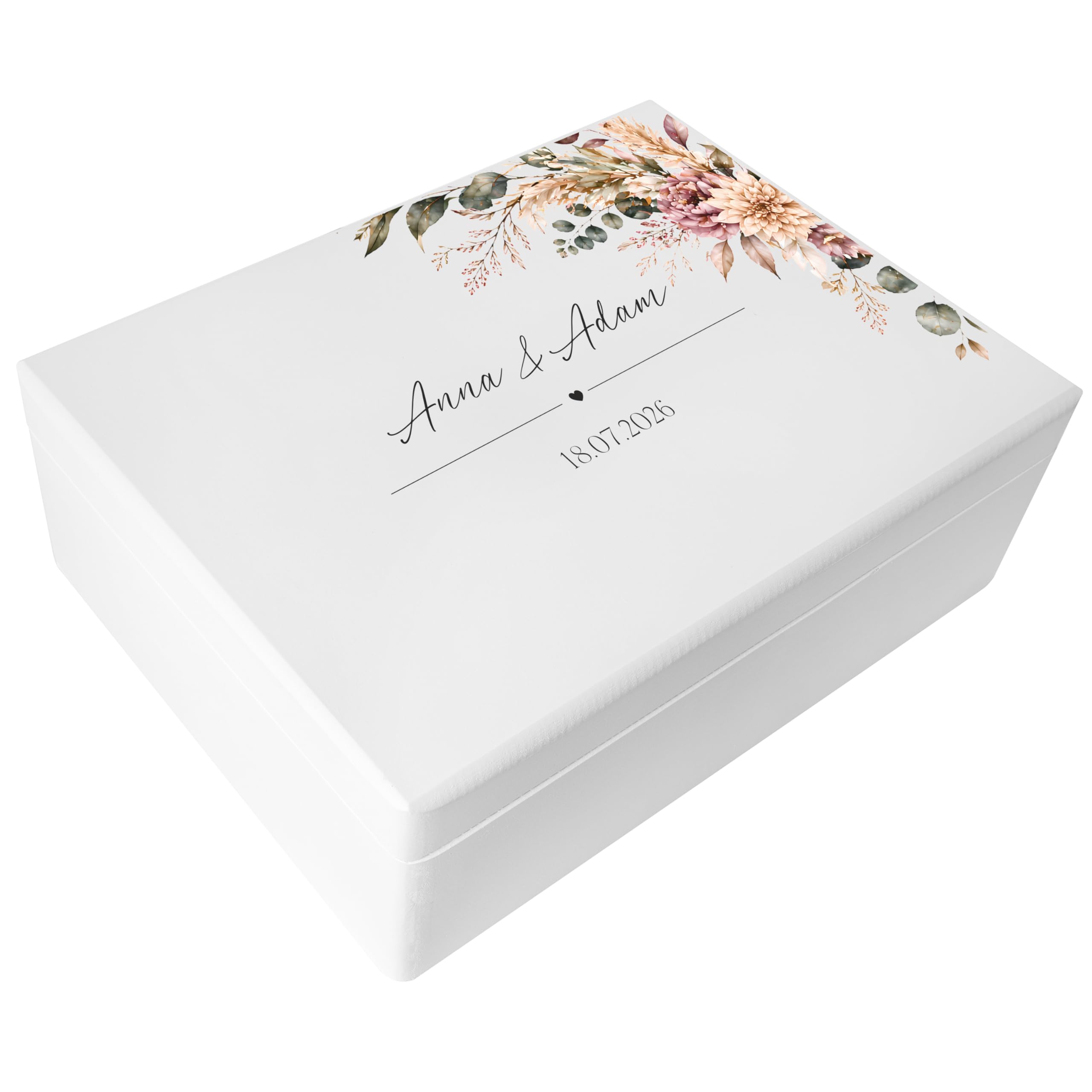 Creative Deco Personalised Wedding Gift | Any Text Gifts for Bride and Groom - Flowers | Unique Wish Custom Gift Box also for Anniversaries | Customised Wooden Storage Box | Keepsake/Decoration โ image 1