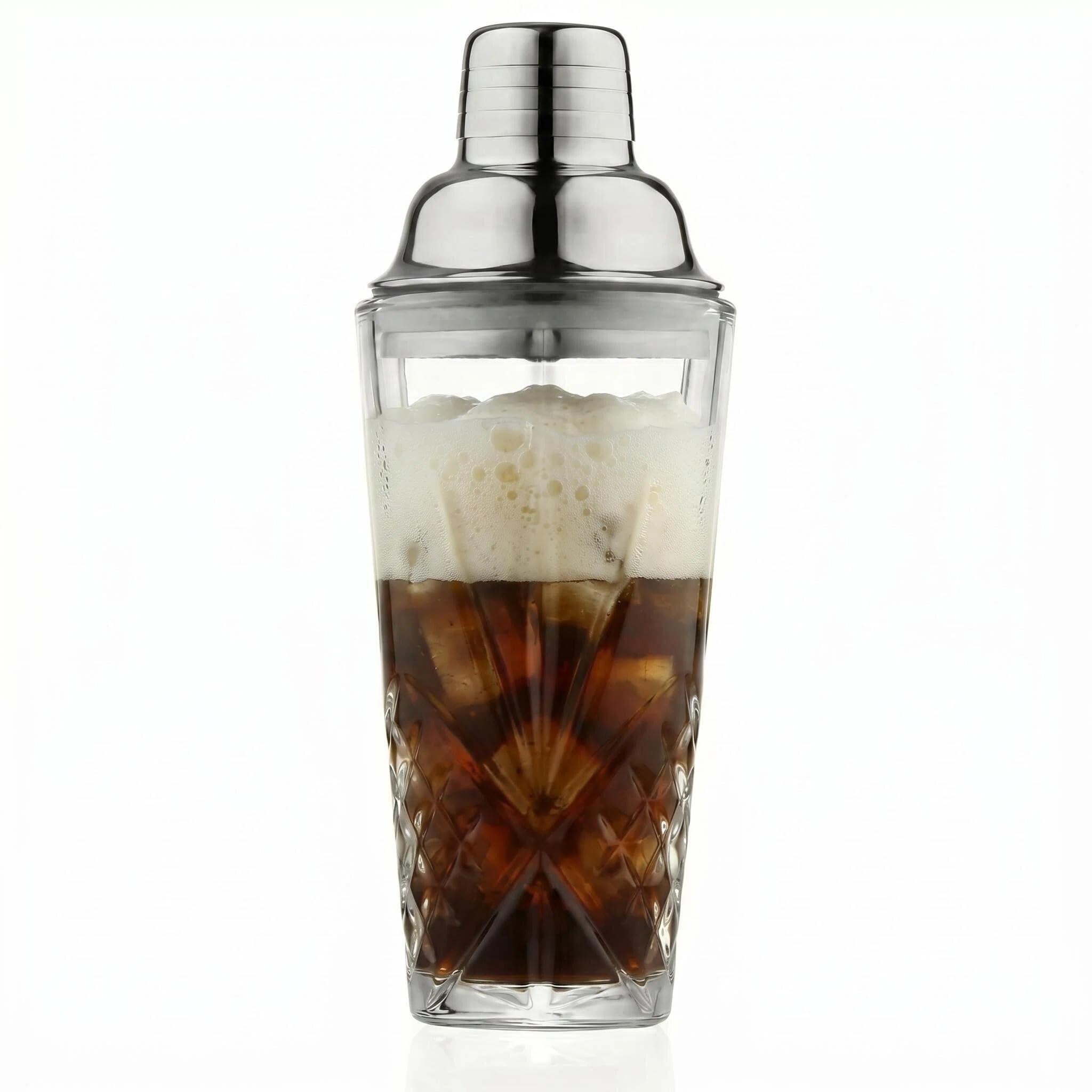 Glass Cocktail Shaker, 15oz Cutting Design - Exquisite Martini Shaker for Elevated Mixology. Perfect for Crafting Artisan Cocktails, Martinis. (Set of 1x15oz Shaker & 1x Silvery Pourer)-image-21