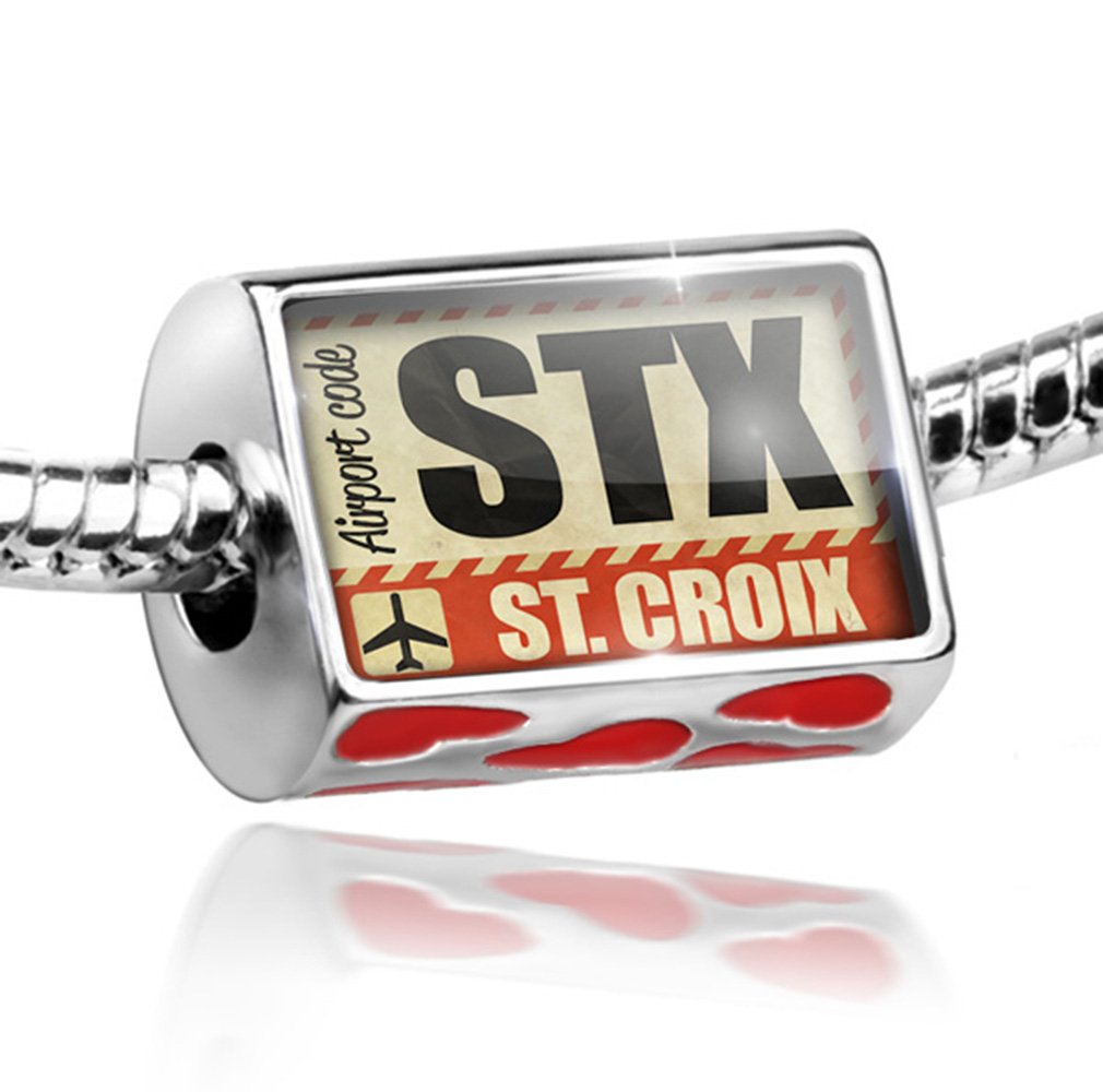 NEONBLOND Bead with Hearts Airportcode STX St. Croix - Charm Fit All European Bracelets,