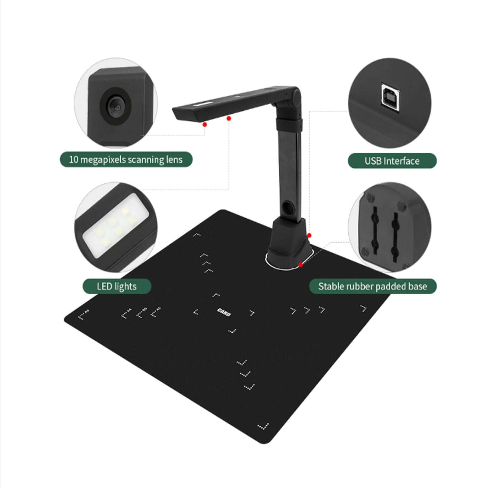 Scanner per documenti con OCR, HD Overhead Book Scanner con display in tempo reale, scanner portatile per ufficio, scuola e affari