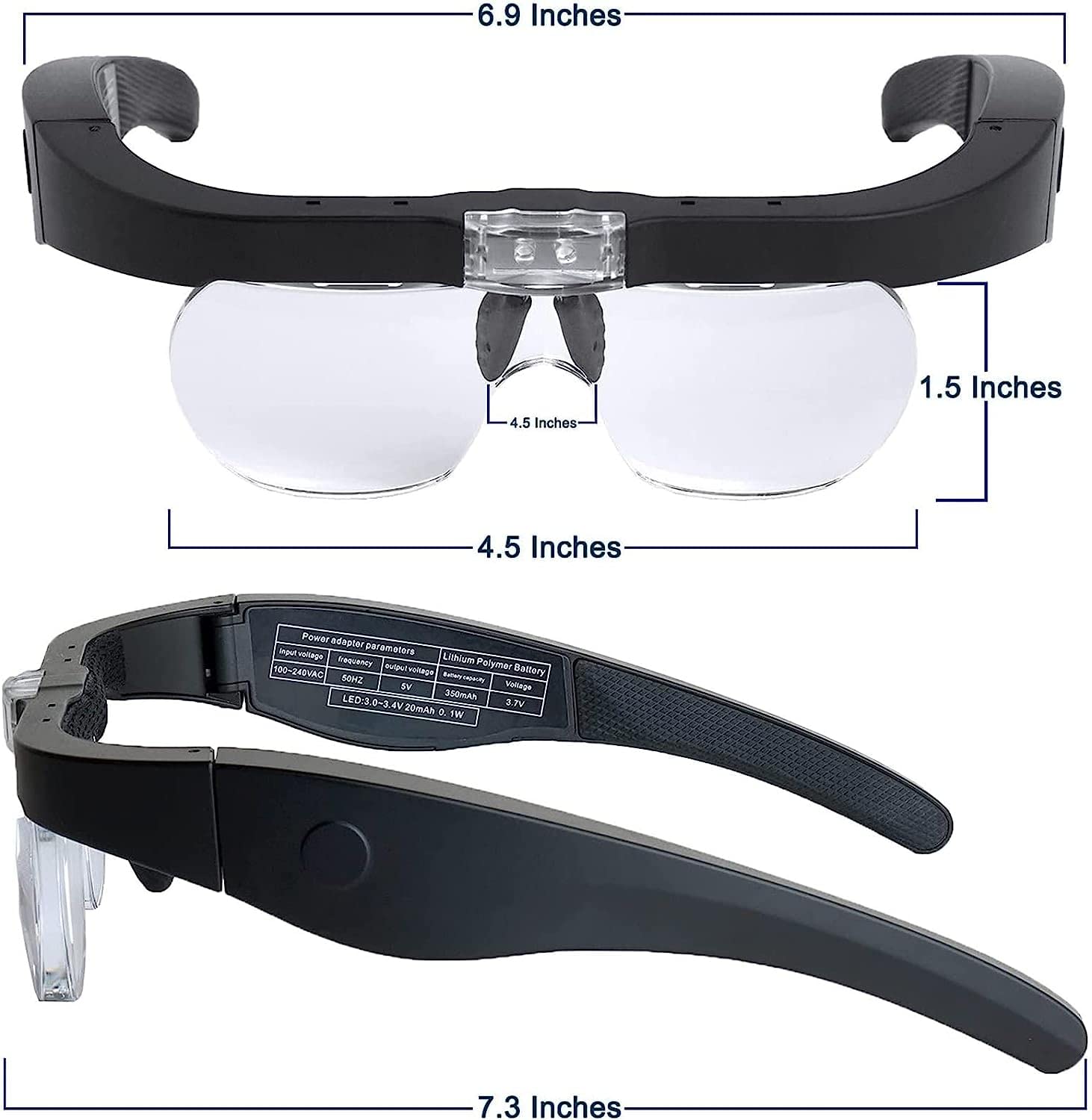 Lupa, Lupa De Lectura con Diadema, Luces Led, Lentes Desmontables 1.5X 2.5X 3.5X 5X, Gafas Manos Libres para Reparación De Relojes, Manualidades Y Pasatiempos.